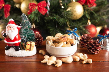 Cashew nut traditional Christmas food. Christmas Party Decoration.