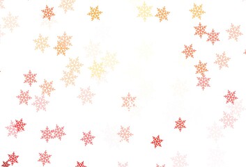 Light Red, Yellow vector background with beautiful snowflakes, stars.