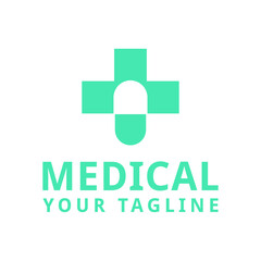 Pill plus logo design, icon, vector, template