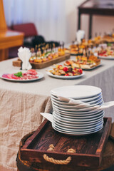 Catering table set service at restaurant before party