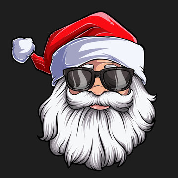 Christmas Santa Claus face with sunglasses, illustration in high quality and shadows, you can use in your Christmas designs