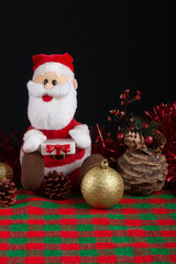 Santa Claus decoration with black background. Christmas party.