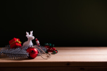 Christmas decoration. Wooden table. Decor. 
