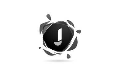 J alphabet letter logo icon. Black and white creative template design with broken splash for business and company