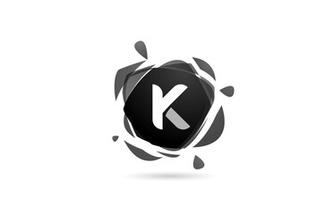 K alphabet letter logo icon. Black and white creative template design with broken splash for business and company