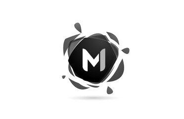 M alphabet letter logo icon. Black and white creative template design with broken splash for business and company