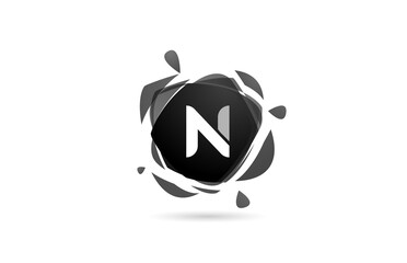 N alphabet letter logo icon. Black and white creative template design with broken splash for business and company