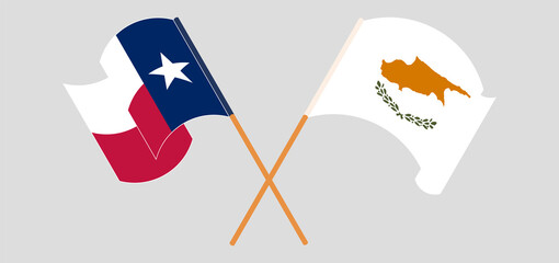 Crossed and waving flags of the State of Texas and Cyprus