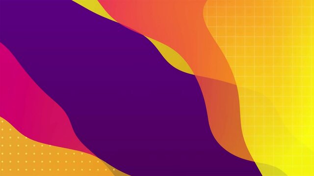Gradient color creative abstract background design with wavy shapes and dots.  liquid effect, memphis modern style. Purple and yellow colors. 4k stock looped footage. Creative gradient flyer, banner