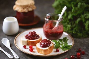 Homemade cranberry sauce for meat and cheese.