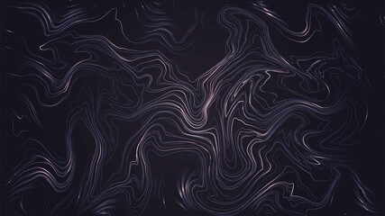Dark background with wavy and curved golden lines. Vector relief or wood texture