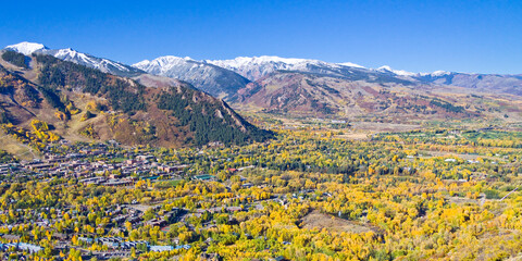 Aspen Colorado Panorama - Panorama overview of Aspen Colorado in Autumn, Pitkin County, Colorado