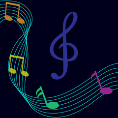 Abstract music background for your design. Musical colorful notes. Musical wave. Vector illustration