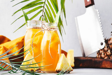 Fermented Pineapple Kombucha Drink Tepache. Homemade probiotic superfood beverage with fruit juice