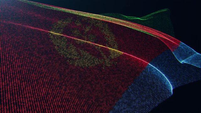 3d render. Eritrea digital flag with binary code texture flies in the wind. Seamless loop.
