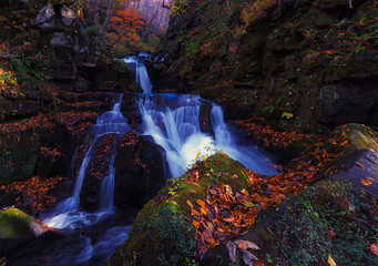 Mountain stream　torrent　Autumn leaves　fall colors