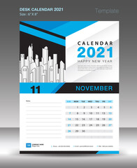 Calendar 2021 template Blue background concept, November month, Desk Calendar vector design, Wall calendar