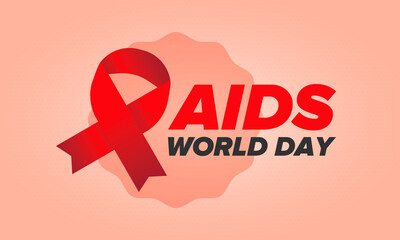 World Aids Day. Red ribbon symbol. Awareness and prevention hiv. Medical healthcare concept. Human support and protection. Celebrated annual in December 1. Poster, banner and background. Vector