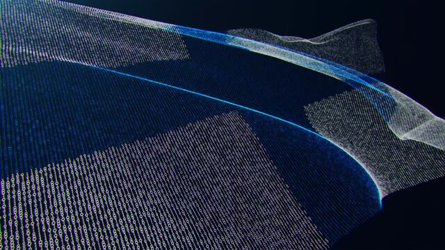 3d render. Finland digital flag with binary code texture flies in the wind. Seamless loop.