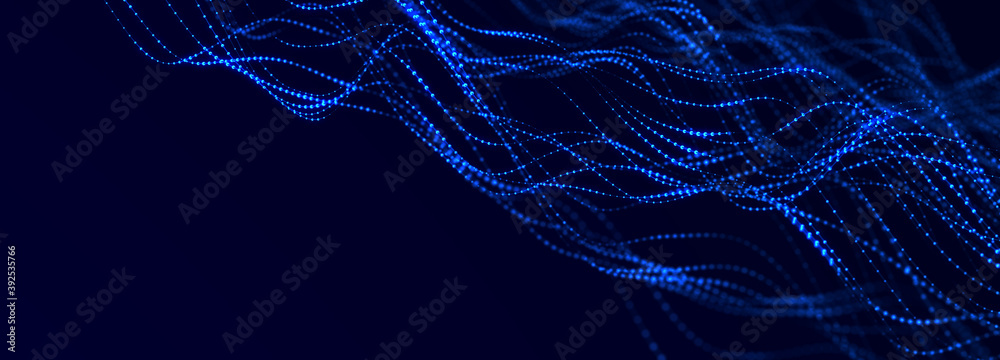 Aufkleber Digital technology background. Dynamic wave of glowing points. Futuristic background for presentation design. 3d