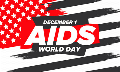 World Aids Day. Red ribbon symbol. Awareness and prevention hiv. Medical healthcare concept. Human support and protection. Celebrated annual in December 1. Poster, banner and background. Vector