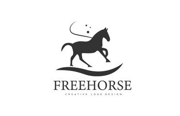 black and white horse logo icon. Creative template design of a horse shape. Concept of freedom or being free. Stallion silhouette