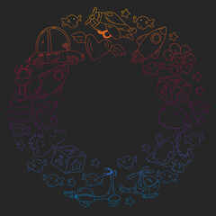 Kindergarten, toys vector pattern. Little children creativity and imagination. Online education, educational games.