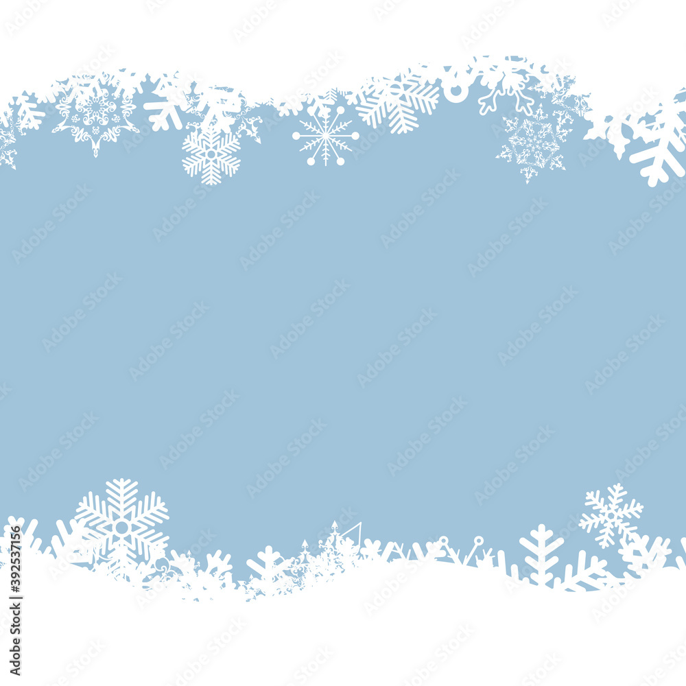 Wall mural vector cute blue background with white snowflakes.