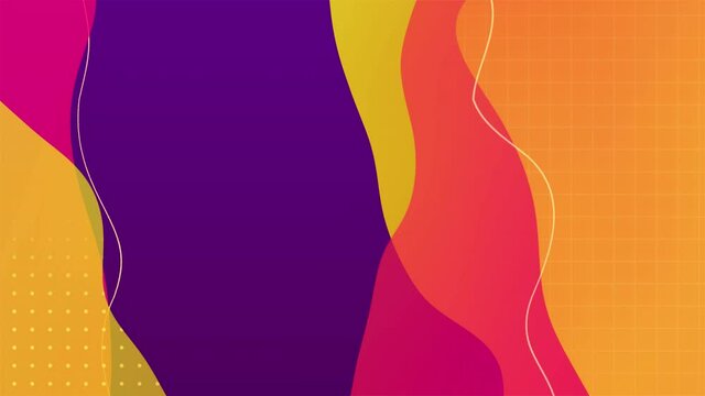 Gradient color creative abstract background design with wavy shapes and dots.  liquid effect, memphis modern style. Purple and yellow colors. 4k stock looped footage. Creative gradient flyer, banner