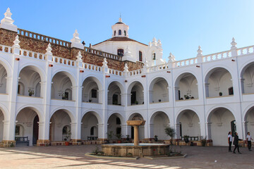 Fototapeta na wymiar view of classic colonial patio at san felipe neri convent in sucre bolivia