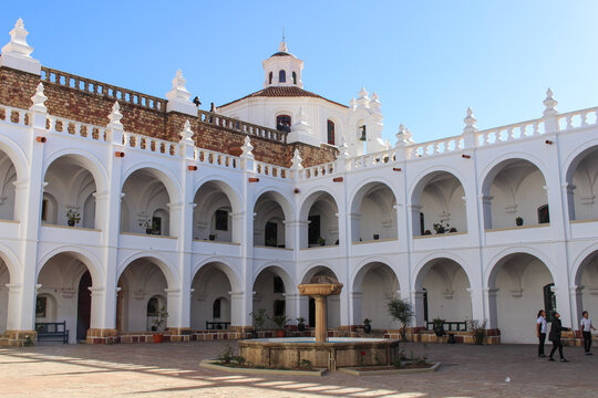 view of classic colonial patio at san felipe neri convent in sucre bolivia