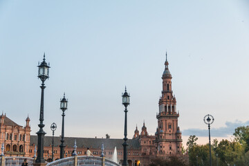 Fototapeta na wymiar The Plaza de Espana, Spain Square in sunset, Seville, Spain.