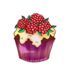 Muffin with raspberries and icing