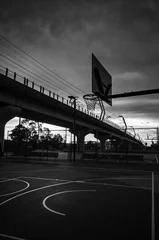 Fotobehang black and white basketball court © Thanh