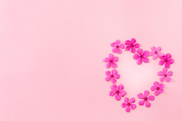 Valentines Day heart made from flowers with copy space.