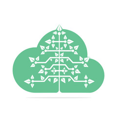 Cloud Digital Christmas tree. Technical Triangle Tree Vector Template Design.	
