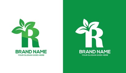 Creative R Alphabet Nature Logo Design Concept