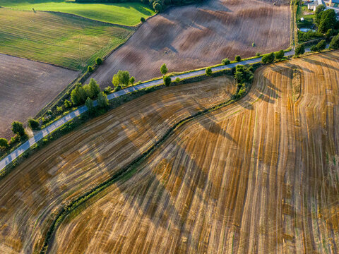 Polish landscape with fields and road, Punsk town, Podlasie Poland