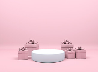 gift box in pink background. Minimal Christmas concept idea 3d render. Podium for product display 3d rendering.