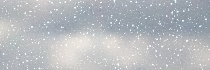 Christmas and New Year cloudy sky with snowfall vector background