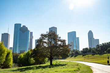 Houston Skyline and Eleanor Tinsley Park