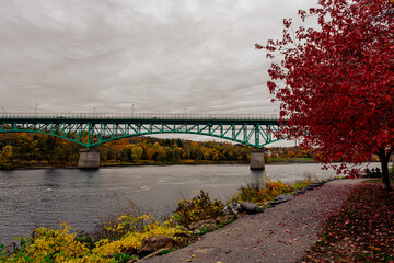 Memorial Bridge in Augusta, ME, seen from the Kennebec River Waterfront