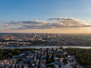 view of the warsaw city at sunset