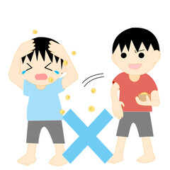 人に豆を投げる男の子バツ