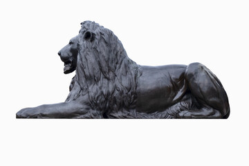 Statue of a lion at Trafalgar Square in London isolated on white