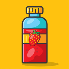 strawberry juice on the bottle vector illustration in flat style