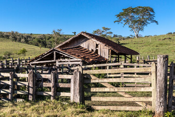 an old cattle wooden stable abandoned in Brazil