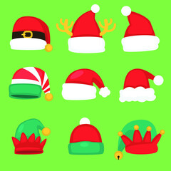 Flat-design-Santa-Claus-hat-collection. | Vector illustration EPS 10.