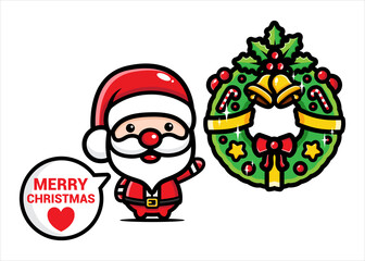 cute santa claus characters and lovely christmas decorations