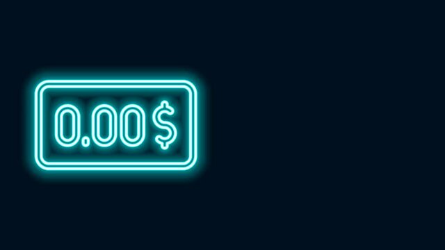 Glowing neon line Zero cost icon isolated on black background. Empty bank account. 4K Video motion graphic animation